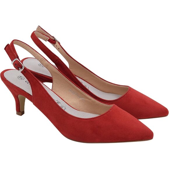 🆕 Women Red Low Heel Pump Closed Pointed Toe Kitten Wedding Party Dressy Sexy - Picture 6 of 6